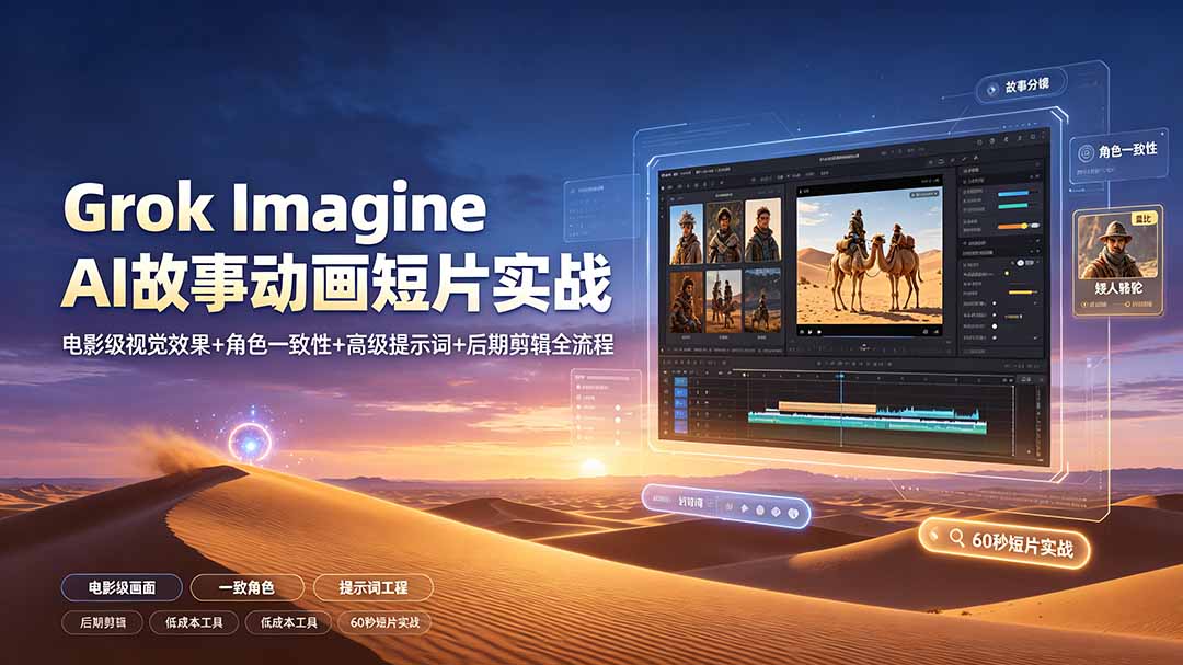 Grok Imagine AI故事动画短片实战：电影级视觉效果+角色一致性+高级提示词+后期剪辑全流程-钱途社