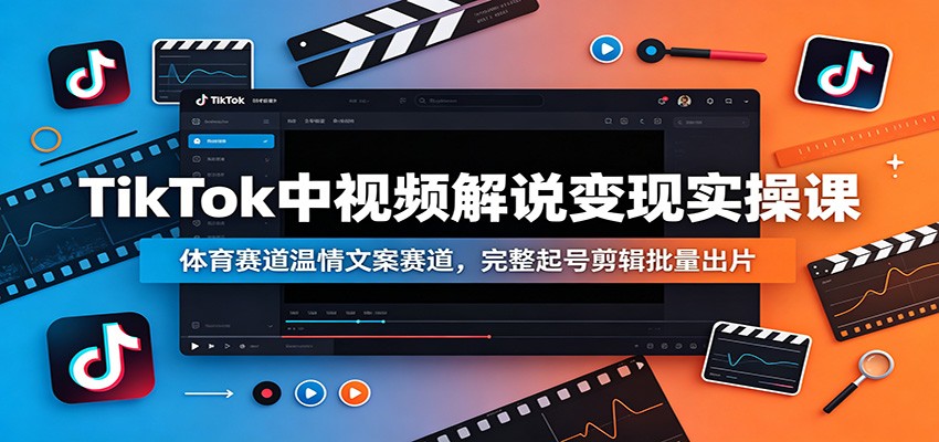 TikTok中视频解说变现实操课：体育赛道温情文案赛道，完整起号剪辑批量出片-钱途社