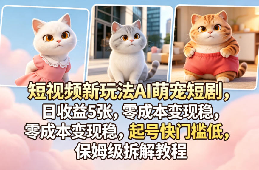 短视频新玩法AI萌宠短剧，日收益5张，零成本变现稳，起号快门槛低，保姆级拆解教程-钱途社