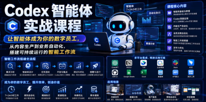 Codex智能体实战课程，让智能体成为你的数字员工，从内容生产到业务自动化，搭建可持续运行的智能工作流-钱途社