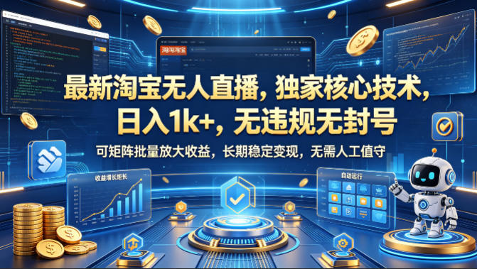 最新淘宝无人直播，独家核心技术，日入1k+，无违规无封号，可矩阵批量放大，长期稳定，无需人工值守【揭秘】-钱途社