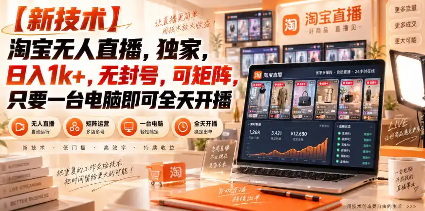 【独家新技术】淘宝无人直播，日入1k+，无封号，可矩阵，只要一台电脑即可全天开播【揭秘】-钱途社