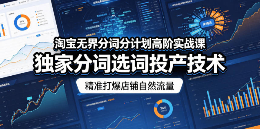 淘宝无界分词分计划高阶实战课，独家分词选词投产技术，精准打爆店铺自然流量-钱途社