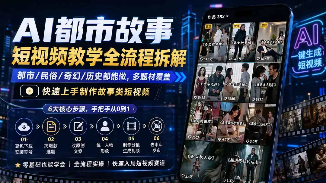 AI都市故事短视频教学全流程拆解；都市/民俗/奇幻/历史都能做多题材覆盖，快速上手制作故事类短视频-钱途社