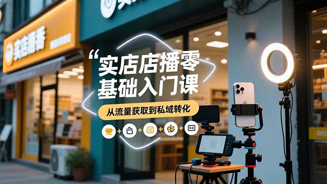 实体店播零基础入门课，实体店+短视频+直播+微信生态+私域社群，从流量获取到私域转化-钱途社