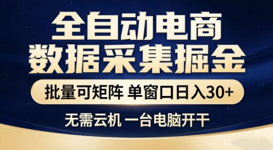 独家电商数据全自动采集项目，批量可矩阵，单窗口轻松日入3张+【揭秘】-钱途社