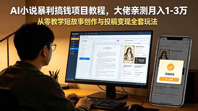 （18898期）AI小说暴利搞钱项目教程，大佬亲测月入1-3万，从零教学短故事创作与投稿变现全套玩法-钱途社