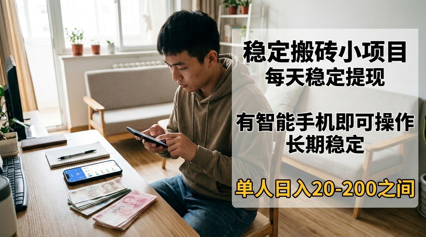 稳定搬砖小项目,每天稳定提现,有智能手机即可操作-钱途社