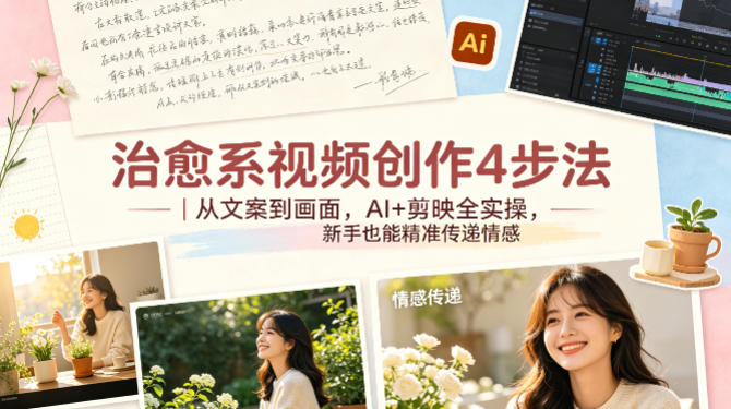 治愈系视频创作4步法｜从文案到画面，AI+剪映全实操，新手也能精准传递情感-钱途社