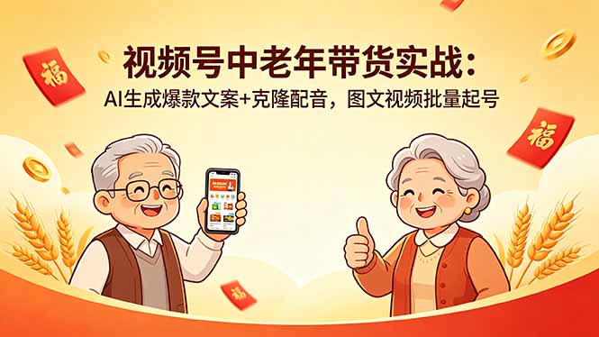 视频号中老年带货实战:AI生成爆款文案+克隆配音,图文视频批量起号-钱途社