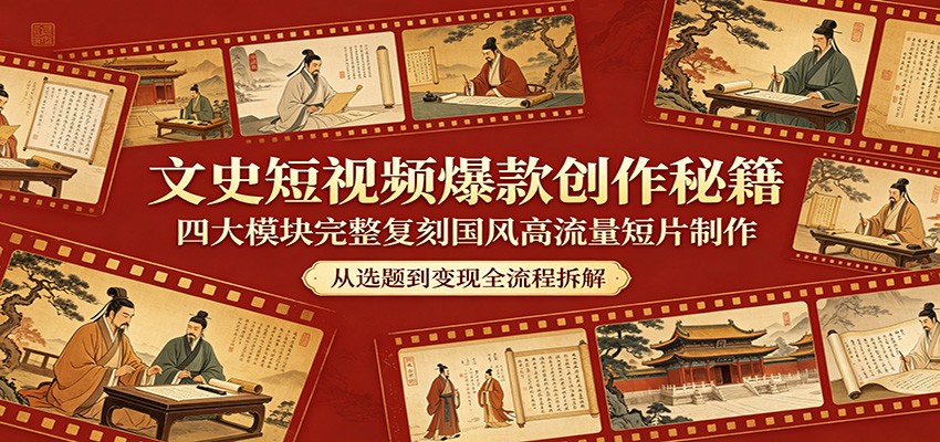 文史短视频爆款创作秘籍：四大模块完整复刻国风高流量短片制作-钱途社