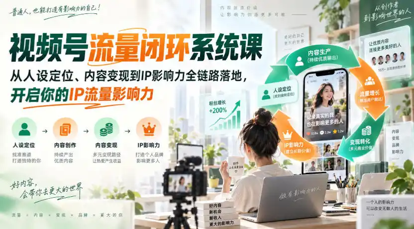 视频号流量闭环系统课，从人设定位、内容变现到IP影响力全链路落地，开启你的IP流量影响力-钱途社