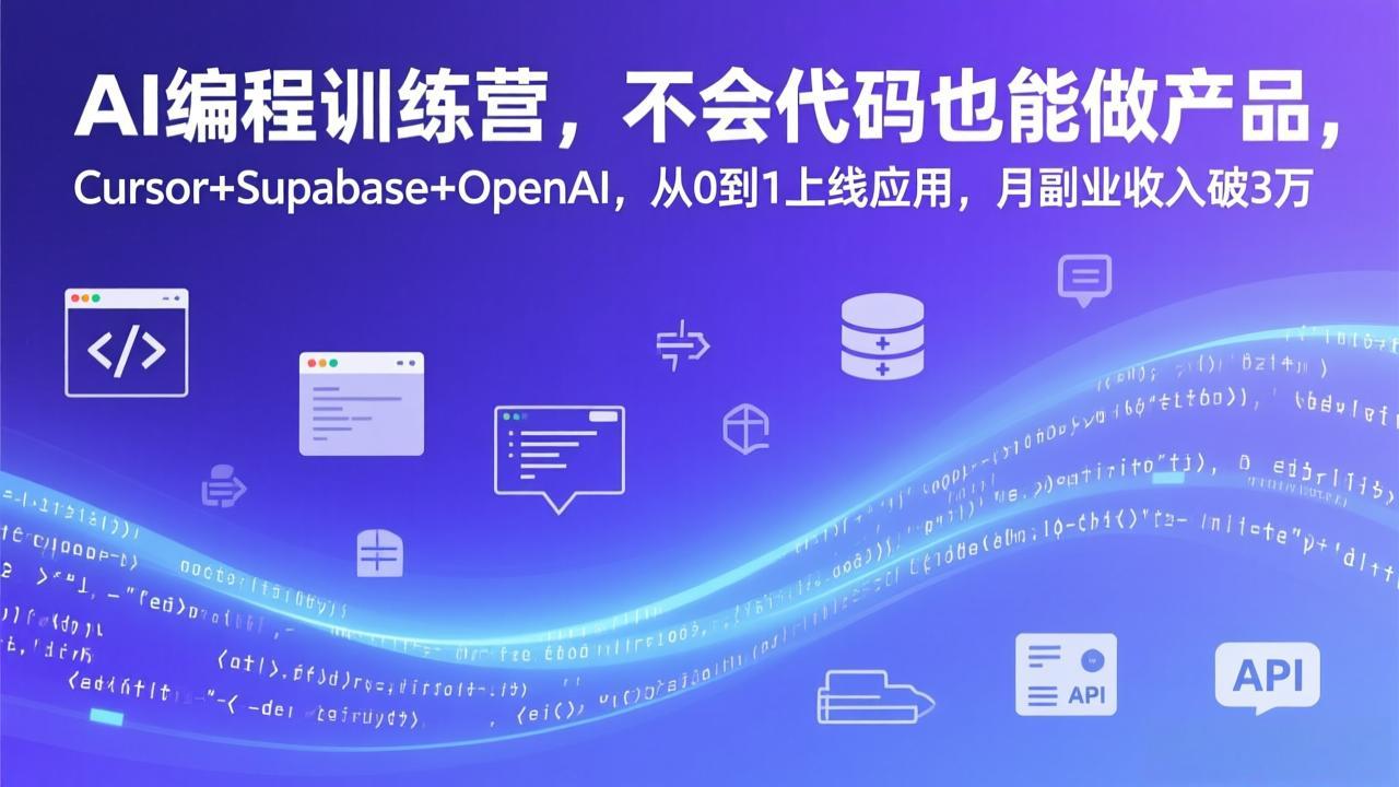 AI编程训练营,不会代码也能做产品,Cursor+Supabase+OpenAI,从0到1上线应用,月副业收入破3万-钱途社