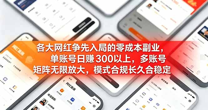 各大网红争先入局的零成本副业，单账号日赚 300 以上，多号矩阵可放大，模式合规长久稳定！-钱途社