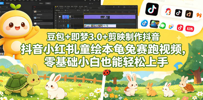 豆包＋即梦3.0+剪映制作抖音小红书儿童绘本龟兔赛跑视频，零基础小白也能轻松上手-钱途社