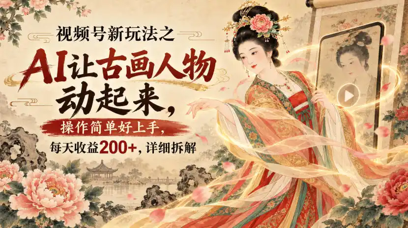 视频号新玩法之AI让古画人物动起来，操作简单好上手，每天收益200+，详细拆解-钱途社