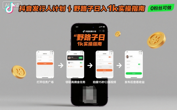 抖音发行人计划全新野路子玩法，随时随地，只要有手机，就能操作，日入1k+【揭秘】-钱途社