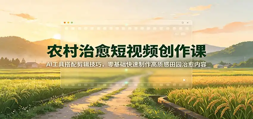 农村治愈短视频创作课：AI工具搭配剪辑技巧，零基础快速制作高质感田园治愈内容-钱途社