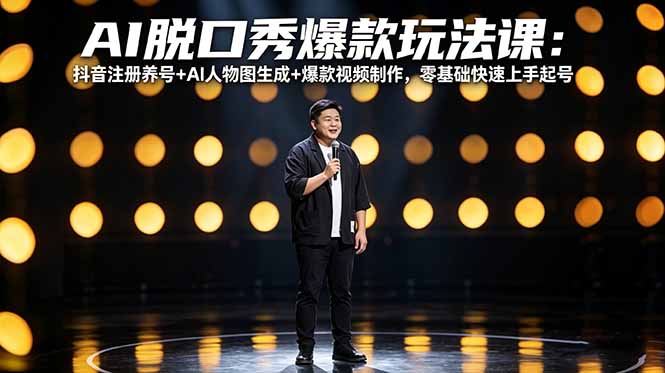 AI脱口秀爆款玩法课：抖音注册养号+AI人物图生成+爆款视频制作，零基础快速上手起号-钱途社