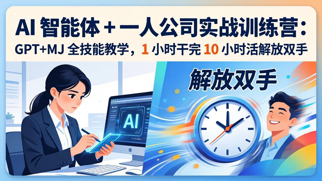 AI 智能体 + 一人公司实战训练营：GPT+MJ 全技能教学，1 小时干完 10 小时活解放双手-钱途社