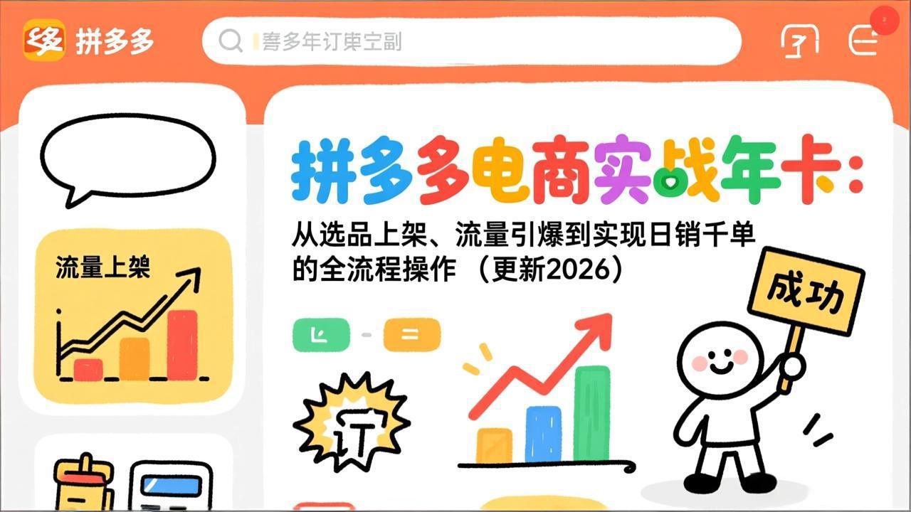 拼多多电商实战年卡：从选品上架、流量引爆到实现日销千单的全流程操作(更新2026年8月-钱途社