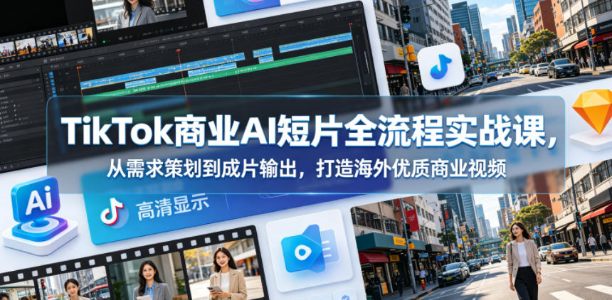 TikTok商业AI短片全流程实战课，从需求策划到成片输出，打造海外优质商业视频-钱途社
