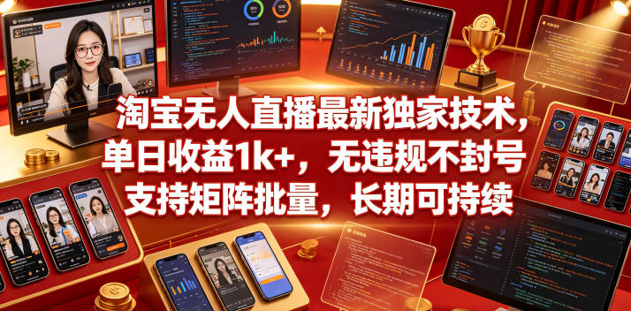 淘宝无人直播最新独家技术，单日收益1k+，无违规不封号，支持矩阵批量，长期可持续【揭秘】-钱途社