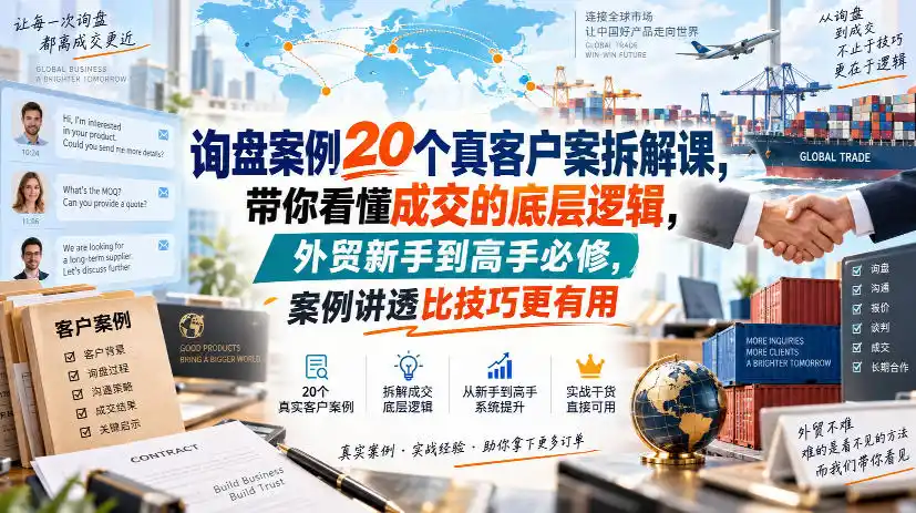 询盘案例20个真客户案拆解课，带你看懂成交的底层逻辑，外贸新手到高手必修，案例讲透比技巧更有用-钱途社