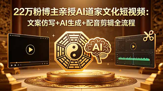22万粉博主亲授AI道家文化短视频：文案仿写+AI生成+配音剪辑全流程-钱途社