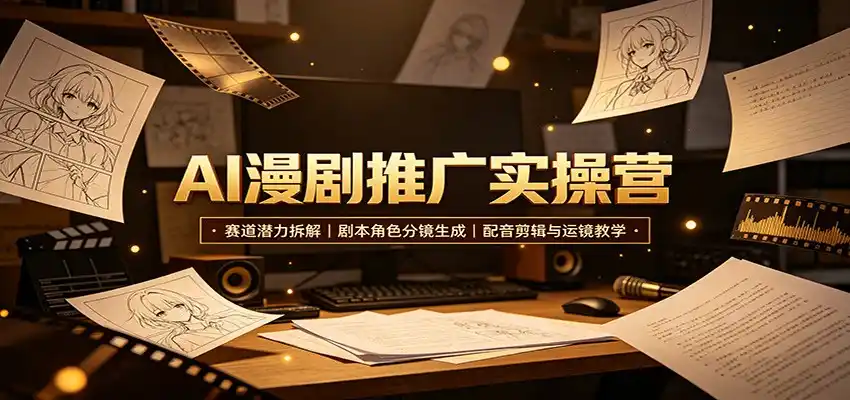 AI漫剧推广实操营：赛道潜力拆解，剧本角色分镜生成，配音剪辑与运镜教学-钱途社