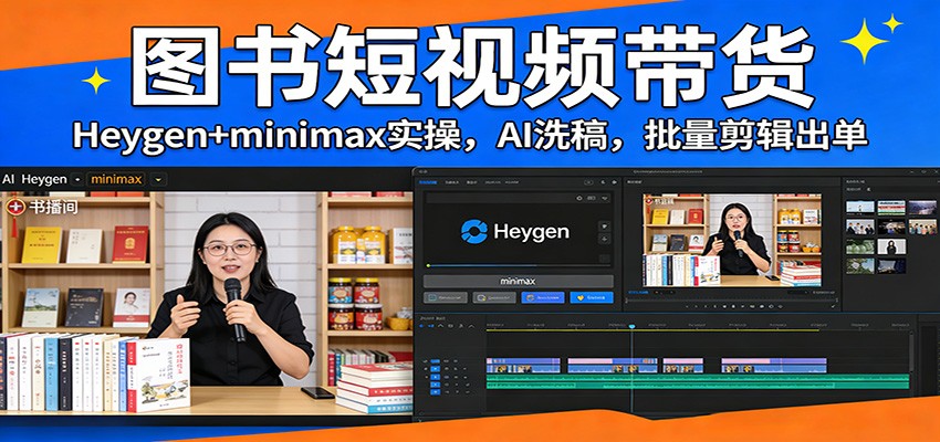 图书短视频带货:Heygen+minimax实操,AI洗稿 ,批量剪辑出单-钱途社