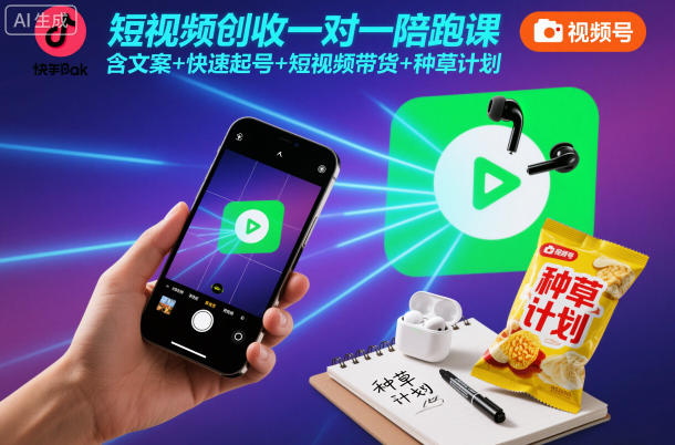 短视频创收一对一陪跑课，含文案+快速起号+短视频带货+种草计划-钱途社