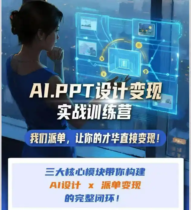 AI+PPT设计变现实战训练营，我们派单，让你的才华直接变现，三大核心模块带你构建Al设计x派单变现的完整闭环-钱途社