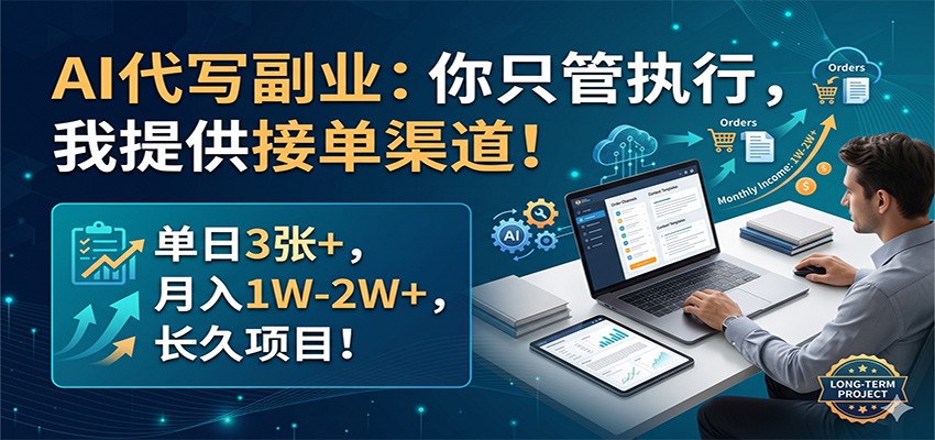 AI代写副业：你只管执行，我提供接单渠道！单日3张+，月入1W-2W+，长久项目-钱途社