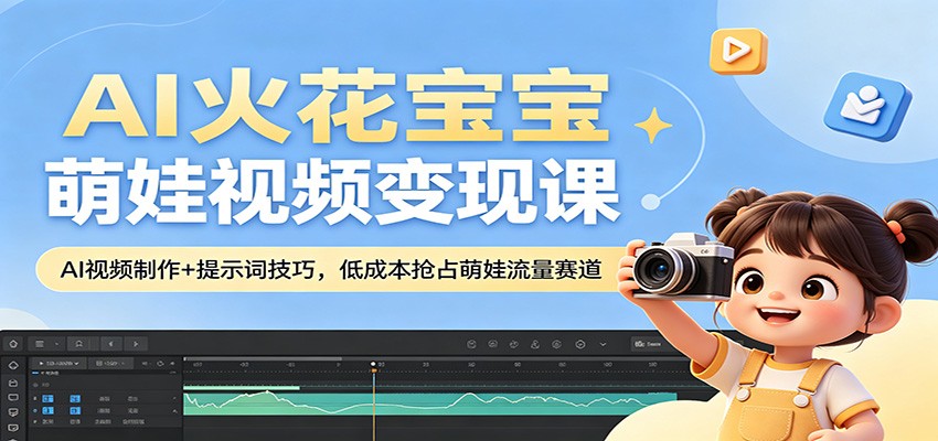 AI火花宝宝萌娃视频变现课：AI视频制作+提示词技巧，低成本抢占萌娃流量赛道-钱途社