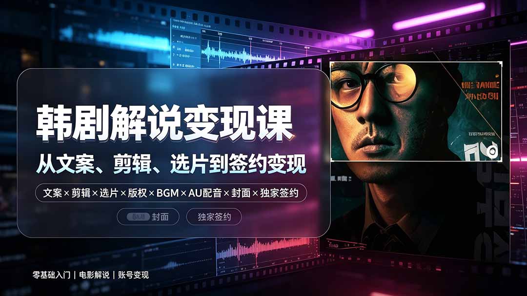 抖音270W粉丝博主亲授韩剧解说课：文案×剪辑×选片×版权×BGM×AU配音×封面×独家签约，零基础到变现-钱途社