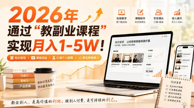 2026年通过“教副业课程”实现月入1-5W！毫无保留的全部教给你，长期稳定【揭秘】-钱途社