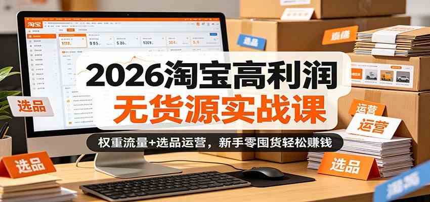 2026淘宝高利润无货源实战课：权重流量+选品运营，新手零囤货轻松赚钱-钱途社