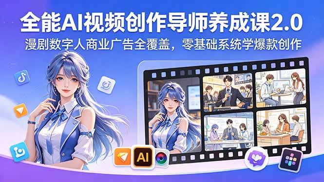 （18505期）全能AI视频创作导师养成课2.0，漫剧数字人商业广告全覆盖，零基础系统学爆款创作-钱途社