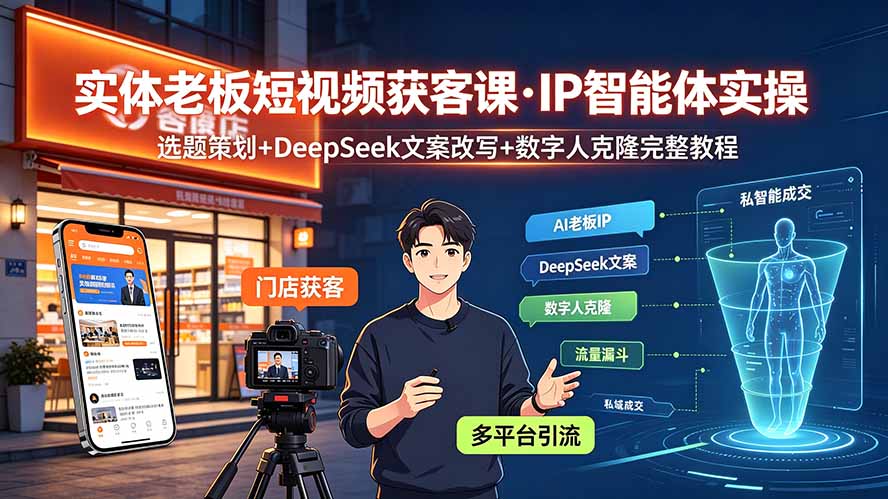 实体老板短视频获客课·IP智能体实操｜选题策划+DeepSeek文案改写+数字人克隆完整教程-钱途社