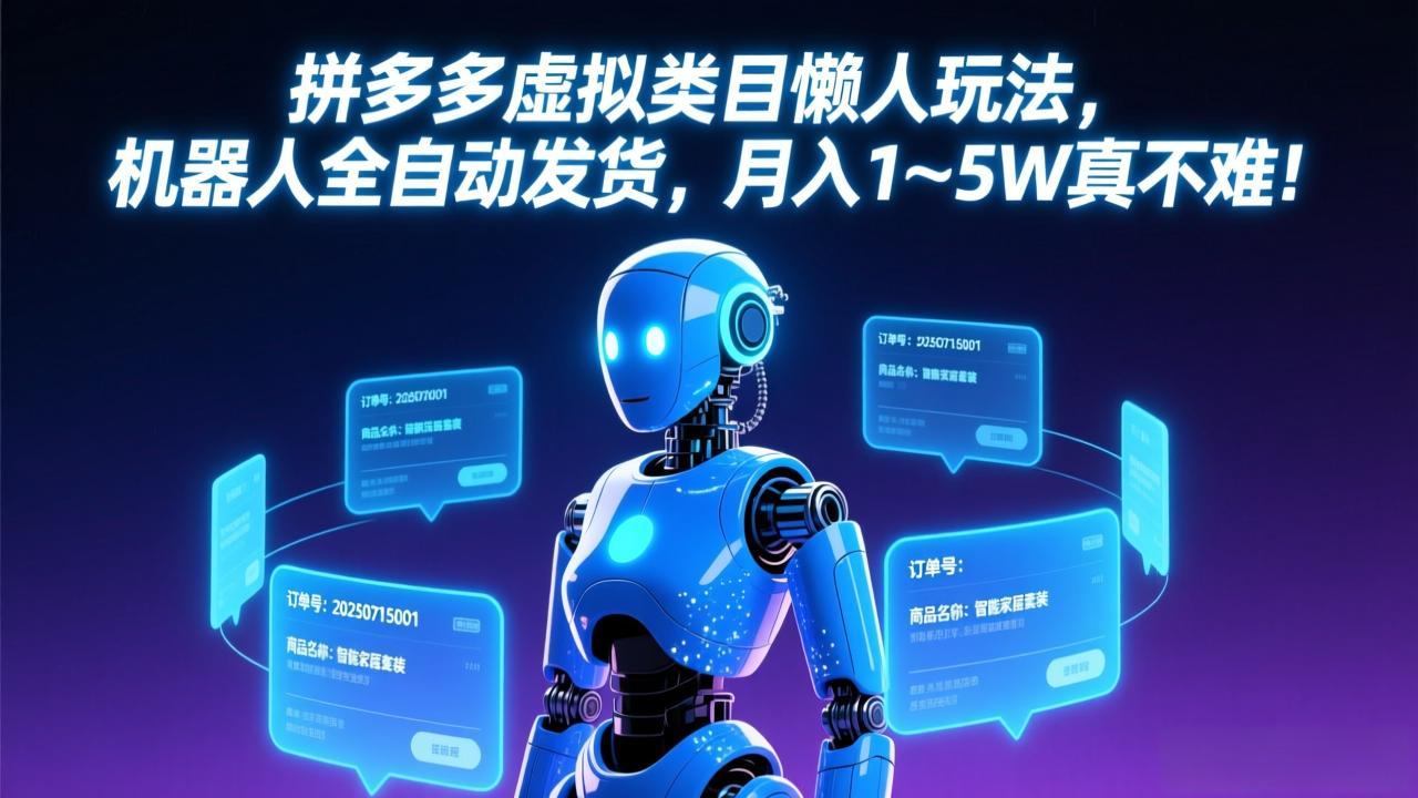 拼多多虚拟类目懒人玩法，机器人全自动发货，月入 1-5W 真不难！-钱途社