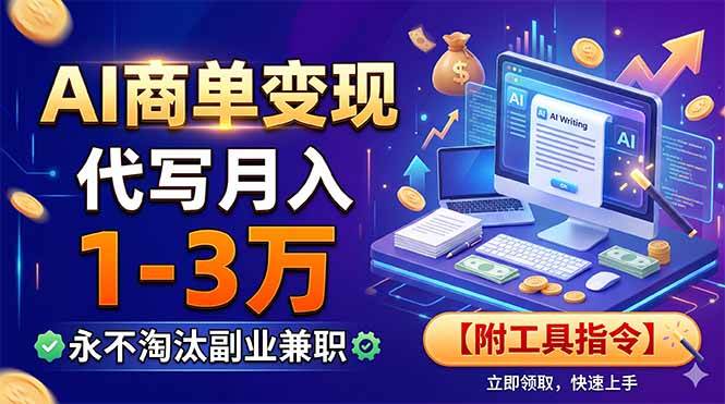 （19102期）AI商单变现，靠代写月入1-3万，永不淘汰副业兼职【附工具指令】-钱途社