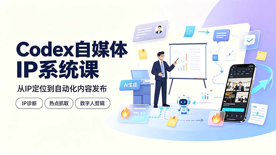 Codex自媒体IP系统课：IP诊断/热点抓取/IP蒸馏 Skill，爆款复刻数字人多平台自动发布教程-钱途社