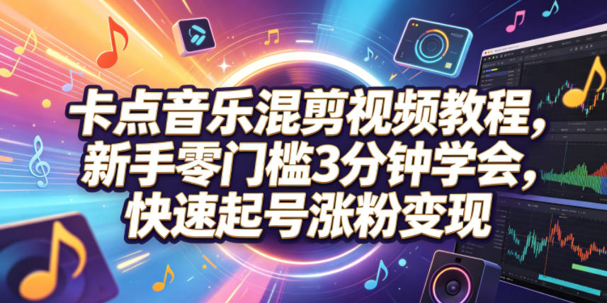 卡点音乐混剪视频教程，新手零门槛3分钟学会，快速起号涨粉变现-钱途社