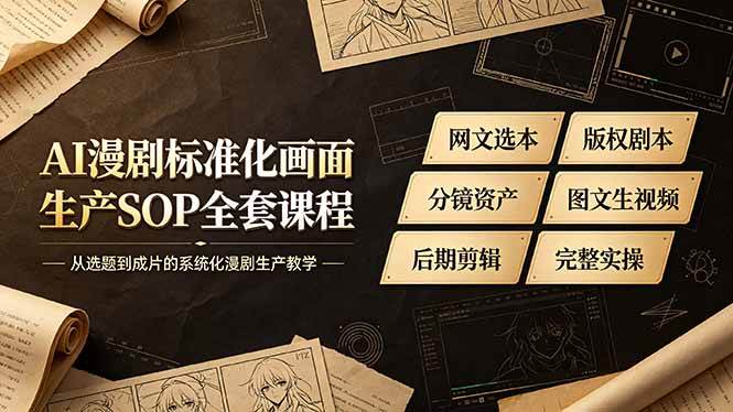 （19199期）AI漫剧标准化画面生产SOP全套课程，网文选本版权剧本分镜资产全覆盖，图文生视频后期剪辑完整实操教学-钱途社