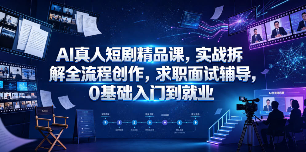 AI真人短剧精品课，实战拆解全流程创作，求职面试辅导，0基础入门到就业-钱途社