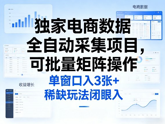 独家电商数据全自动采集项目，可批量矩阵操作，单窗口日入3张+，稀缺玩法闭眼入【揭秘】-钱途社