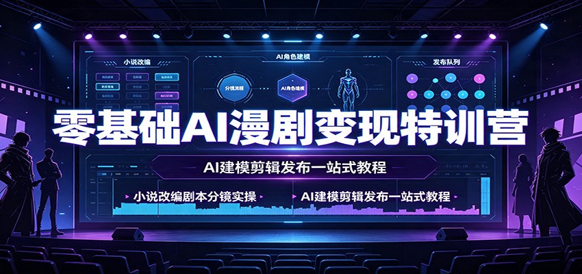 零基础AI漫剧变现特训营：小说改编剧本分镜实操，AI建模剪辑发布一站式教程-钱途社