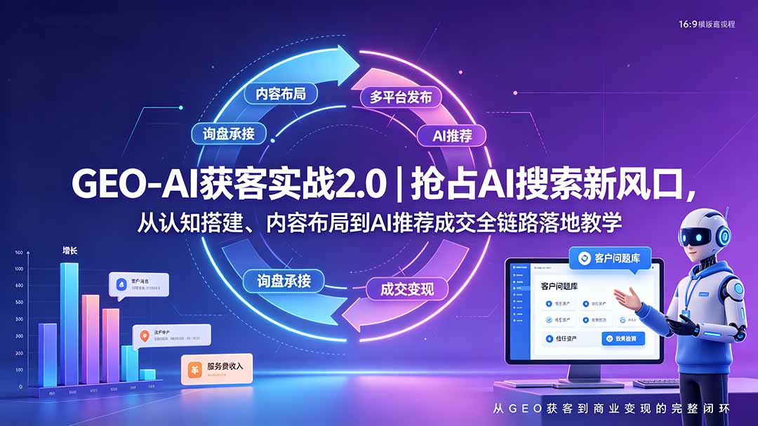 GEO-AI获客实战｜抢占AI搜索新风口，从认知搭建、内容布局到AI推荐成交全链路落地教学-钱途社