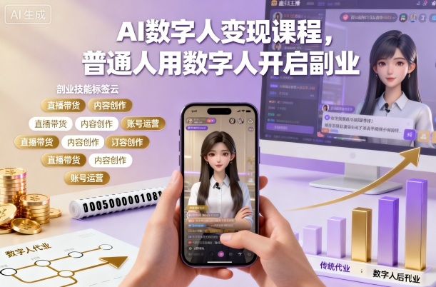 AI数字人变现课程，普通人用数字人开启副业-钱途社